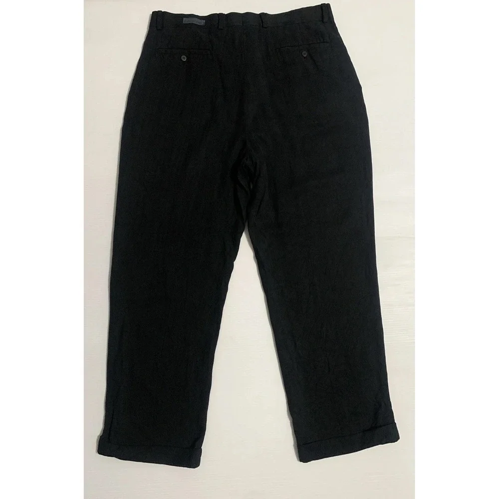 Louis Raphael Soft Pleated Dress Pants 100% Silk Black Herringbone Cuffed 36x30